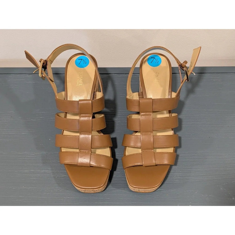Michael Kors Shoes Womens 7.5 Brown Strappy Cork Platform Sandals NWOB Display